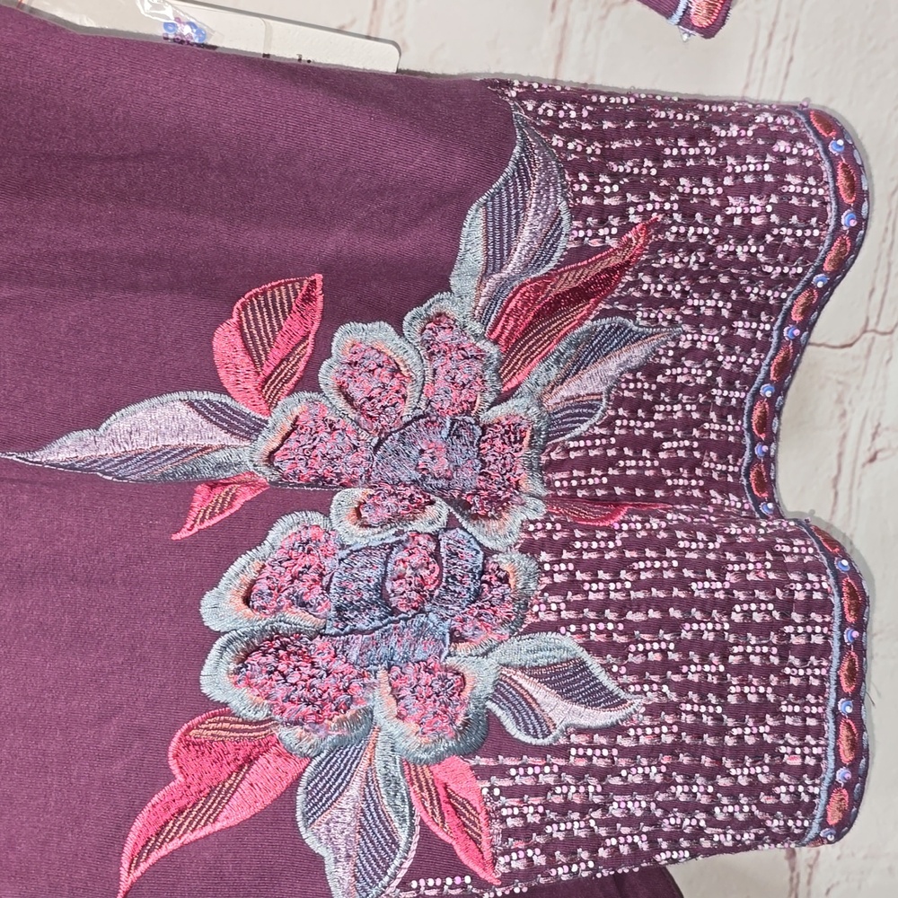 Soft Surroundings Dark Berry Playa Embroidered Jacket Open Beaded Womens 2X NWT - Picture 8 of 14